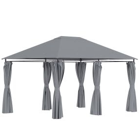Cenador de Jardín 4x3 m Pabellón de Exterior con 6 Paredes Laterales 8 Orificios de Drenaje y Marco de Acero Gazebo para Fiestas Patio Terraza Gris