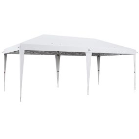 Carpa Plegable Gazebo 6x3 m Cenador Plegable con Altura Ajustable en 3 Niveles Toldo Anti-UV y Bolsa de Transporte para Camping Fiestas Blanco