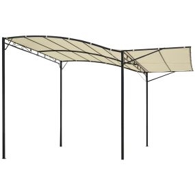 Pérgola de Jardín 366x300x200-250 cm Cenador Montado en Pared con Techo Retráctil 10 Orificios de Drenaje Marco de Acero y Poliéster 180 g/m² para Patio Terraza Exterior Crema