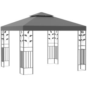 Cenador de Jardín 3x3 m Pabellón de Jardín Gazebo con Doble Techo Estructura de Acero 8 Orificios de Drenaje Resistente al Agua Carpa para Exterior Terraza Patio Gris