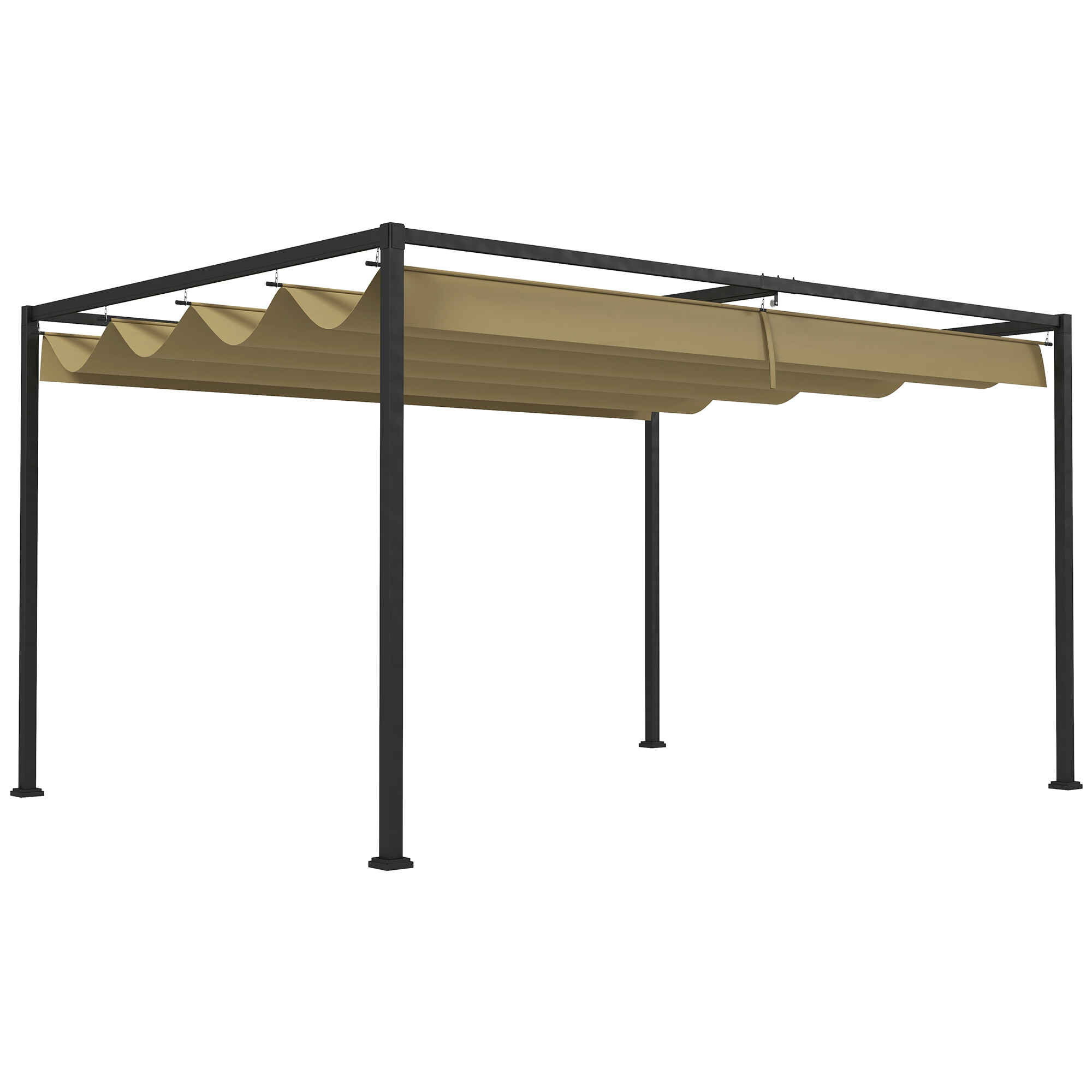 Pérgola 3x2 m Cenador de Jardín Pabellón de Diseño Elegante con Techo Retráctil de Poliéster con Recubrimiento Resistente Anti-UV Impermeable para Celebraciones Fiestas Bodas Caqui