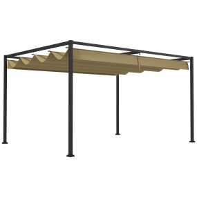Pérgola 3x2 m Cenador de Jardín Pabellón de Diseño Elegante con Techo Retráctil de Poliéster con Recubrimiento Resistente Anti-UV Impermeable para Celebraciones Fiestas Bodas Caqui