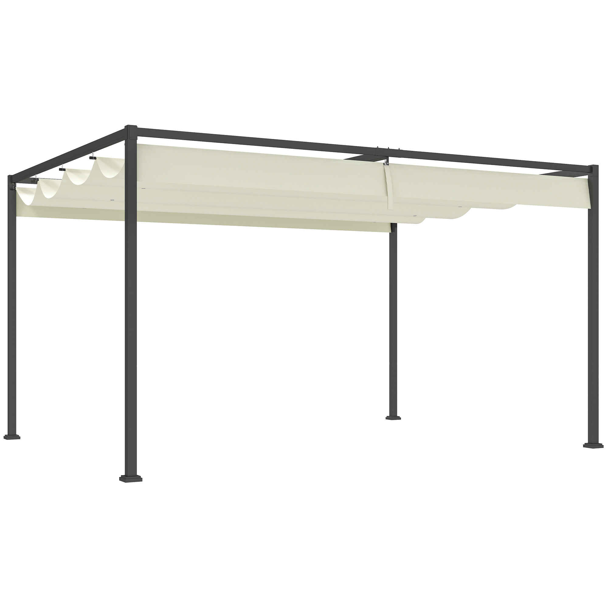 Pérgola con Techo Retráctil Pérgola de Jardín 4x3 m Cenador con Tela de Poliéster Resistente al Agua Pabellón para Patio Terraza Exterior Crema