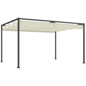 Pérgola con Techo Retráctil Pérgola de Jardín 4x3 m Cenador con Tela de Poliéster Resistente al Agua Pabellón para Patio Terraza Exterior Crema