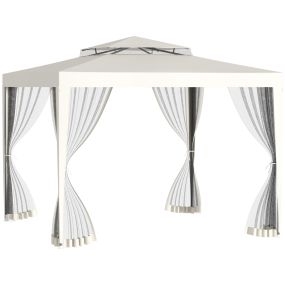 Carpa de Jardín 3x3 m Cenador con 4 Mosquiteras Laterales con Cremallera Techo de Ventilación y 8 Orificios de Drenaje Gazebo para Terraza Patio Exterior Beige