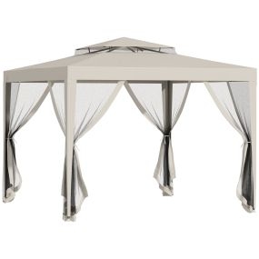 Carpa de Jardín 3x3 m Cenador Desmontable de Exterior Gazebo con 4 Mosquiteras Laterales Techo Doble y Marco Metálico Anti-UV Impermeable Pabellón para Terraza Patio Beige