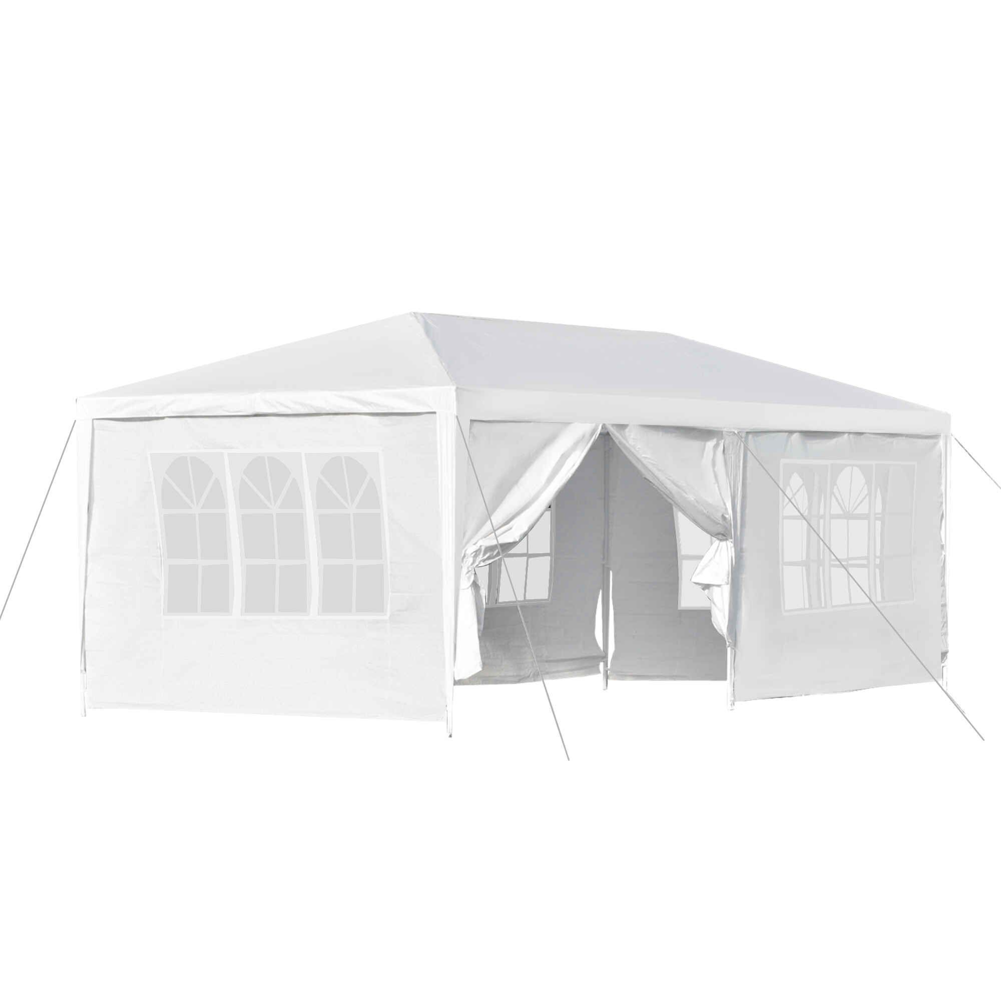 Carpa para Fiestas 6x3 m Pabellón de Jardín con 2 Puertas 4 Paredes Laterales Extraíbles y 4 Ventanas para Exterior Eventos Bodas Festivales Blanco