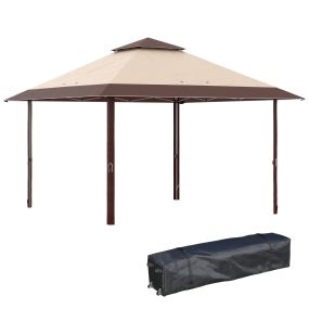 Carpa Plegable 4x4 m Cenador de Jardín con Doble Techo Altura Ajustable en 3 Niveles y Bolsa de Transporte Impermeable Anti-UV Gazebo para Exterior Fiestas Bodas Caqui y Café
