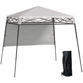 Carpa Plegable 220x220x200 cm Cenador Plegable con 1 Pared Lateral Bolsa de Transporte Impermeable y Protección UV50+ para Jardín Patio Blanco