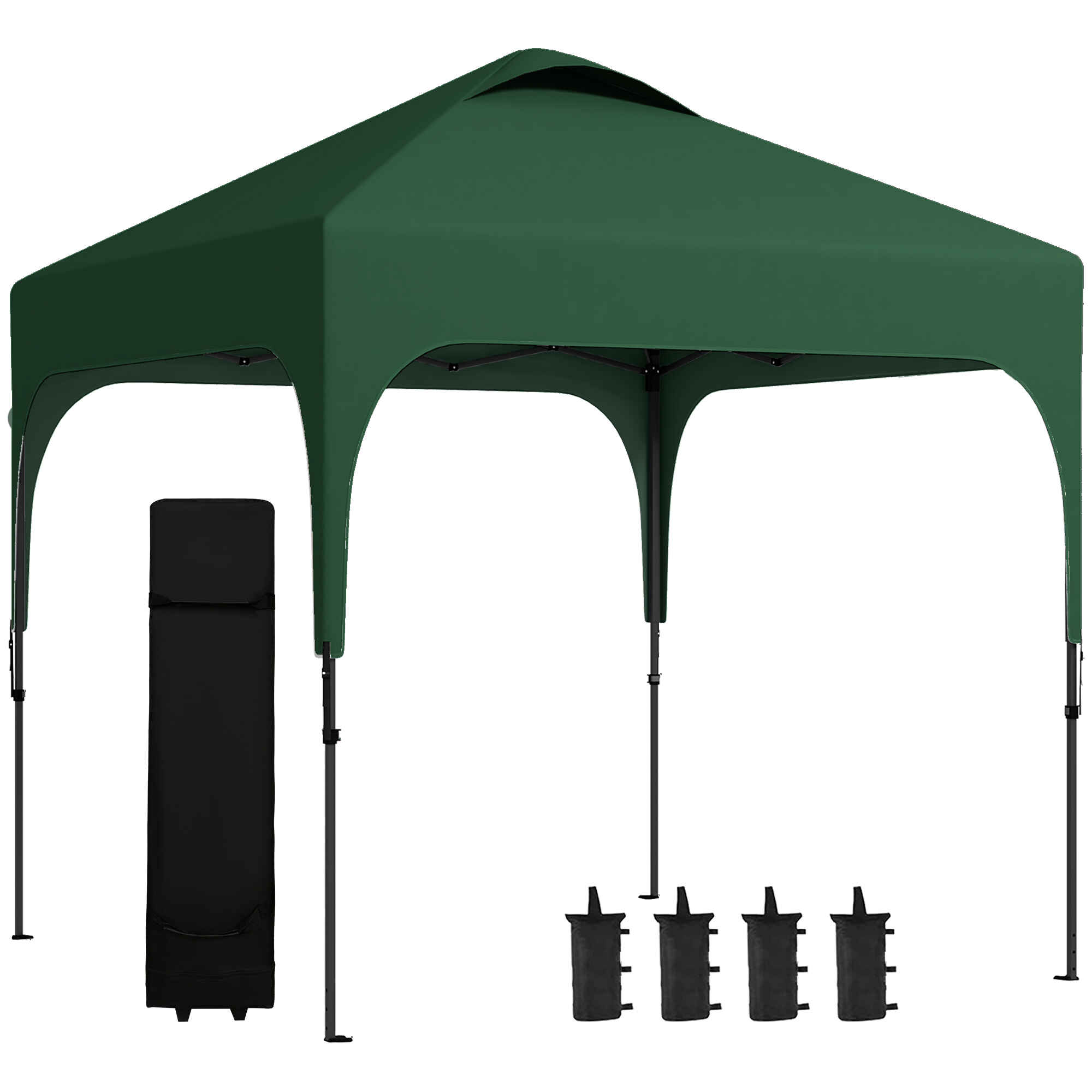 Cenador Plegable 2,5x2,5x2,68 m Carpa de Jardín Protección UV 50+ Ajustable en Altura con 4 Bolsas de Arena y Bolsa de Transporte para Camping Fiestas Patio Verde Oscuro