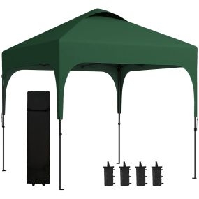 Cenador Plegable 2,5x2,5x2,68 m Carpa de Jardín Protección UV 50+ Ajustable en Altura con 4 Bolsas de Arena y Bolsa de Transporte para Camping Fiestas Patio Verde Oscuro