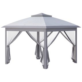 Carpa Plegable 3,3x3,3 m Cenador de Jardín con Altura Ajustable en 3 Niveles Doble Techo 4 Mosquiteras Extraíbles y Bolsa de Transporte Impermeable Anti-UV Gazebo para Exterior Fiestas Gris