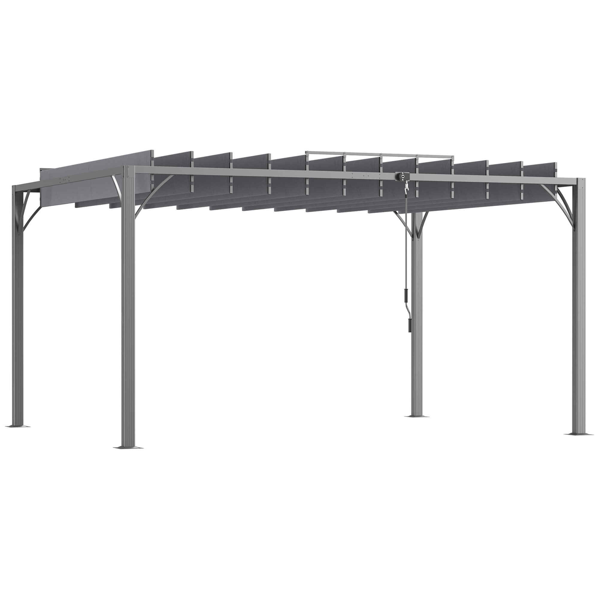 Cenador de Jardín 4x3 m Pérgola Gazebo con Diseño de Lamas Superior Giratorio hasta 135° Marco de Aluminio y Protección UV 50+ Pabellón para Patio Terraza Balcón Gris