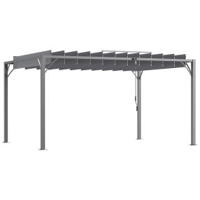 Cenador de Jardín 4x3 m Pérgola Gazebo con Diseño de Lamas Superior Giratorio hasta 135° Marco de Aluminio y Protección UV 50+ Pabellón para Patio Terraza Balcón Gris