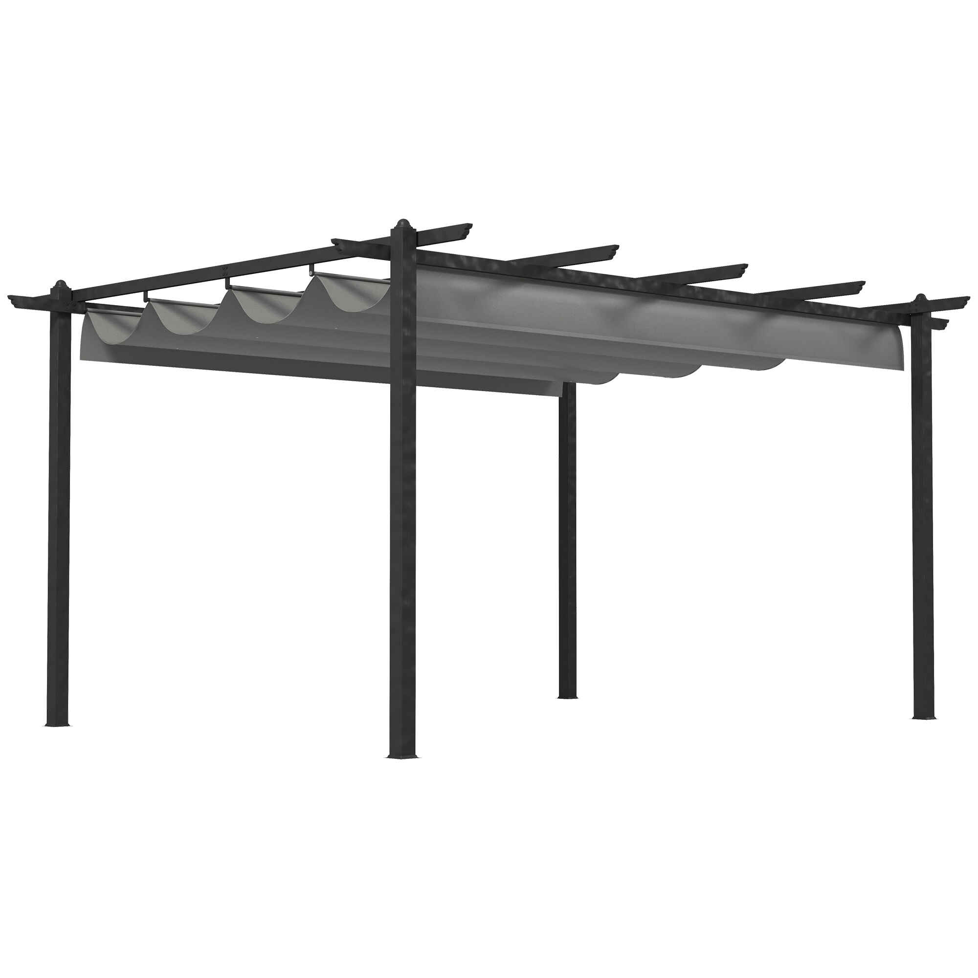 Pérgola con Techo Retráctil Pérgola de Aluminio 4x3 m Cenador con Tela de Poliéster Resistente al Agua Pabellón para Jardín Patio Terraza Exterior Gris