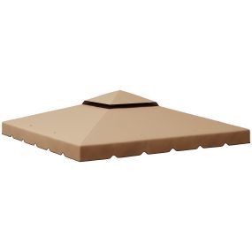 Techo de Repuesto para Cenador 3x3 m Cubierta de Repuesto con Techo Doble con 8 Orificios de Drenaje Toldo de Recambio para Pabellón Gazebo Caqui