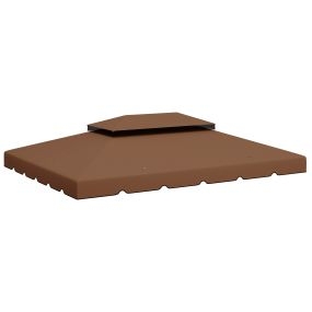 Techo de Repuesto para Cenador 4x3 m Cubierta de Repuesto con Techo Doble con 8 Orificios de Drenaje Toldo de Recambio para Pabellón Gazebo Café