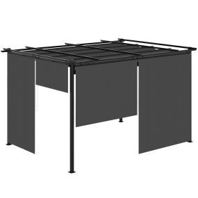 Pérgola de Jardín 4x3 m Cenador para Exterior con Techo Retráctil 4 Cortinas Enrollables de Poliéster y Marco de Metal para Patio Terraza Gris Oscuro