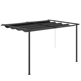 Pérgola de Pared de Jardín 4x3 m Gazebo Exterior Cenador con Techo Retráctil Tela de Poliéster y Marco de Acero para Patio Terraza Balcón Gris Oscuro
