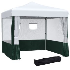 Carpa Plegable 3x3 m Cenador de Jardín con Paredes Laterales Altura Ajustable Anti-UV Impermeable 2 Ventanas y Bolsa de Transporte Gazebo para Exterior Fiestas Blanco y Verde