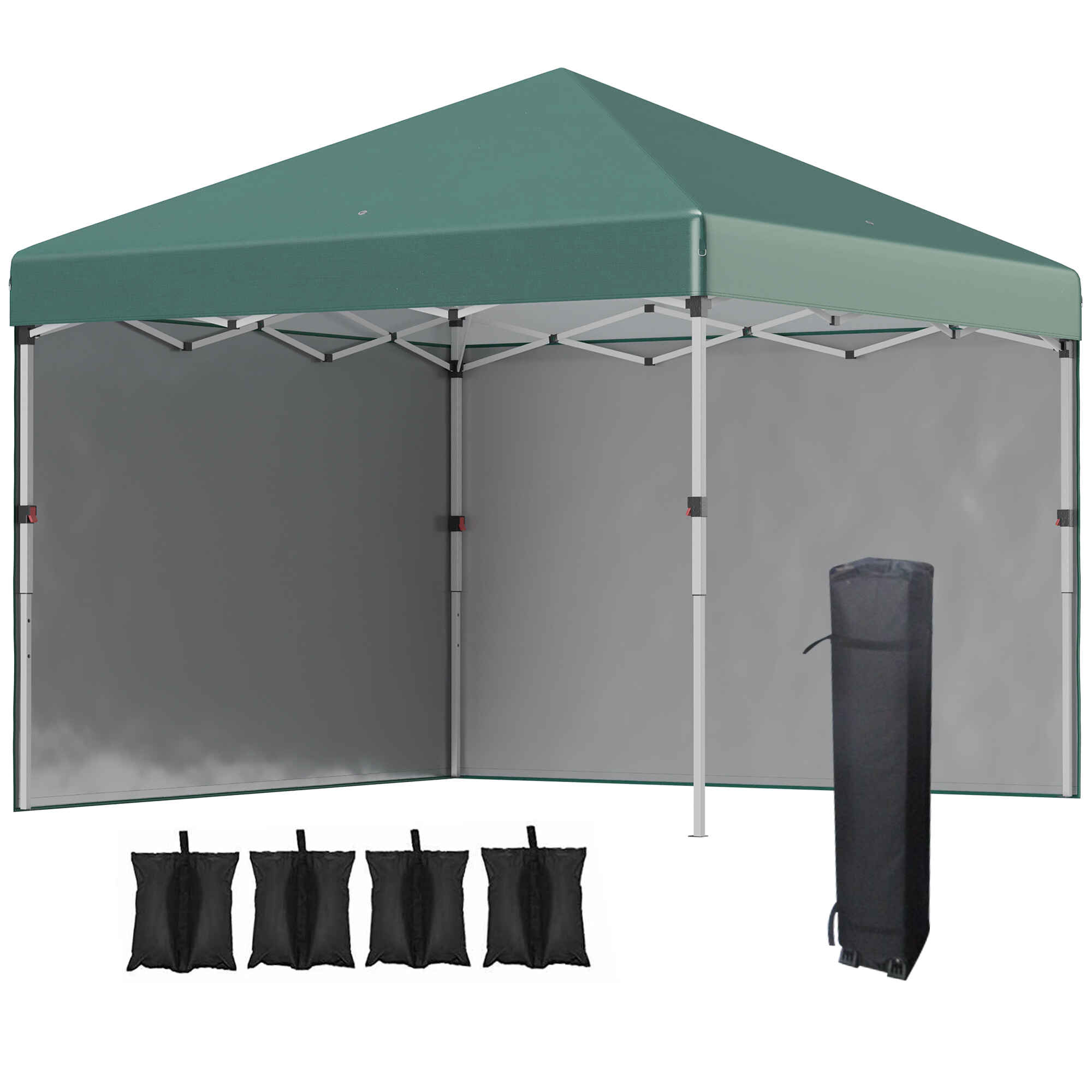 Carpa Plegable Pop-up Gazebo 3x3 m Cenador Plegable con 2 Paredes Laterales Anti-UV Altura Ajustable en 3 Niveles Sacos de Arena y Bolsa de Transporte con Ruedas para Camping Fiestas Verde
