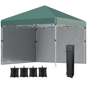 Carpa Plegable Pop-up Gazebo 3x3 m Cenador Plegable con 2 Paredes Laterales Anti-UV Altura Ajustable en 3 Niveles Sacos de Arena y Bolsa de Transporte con Ruedas para Camping Fiestas Verde