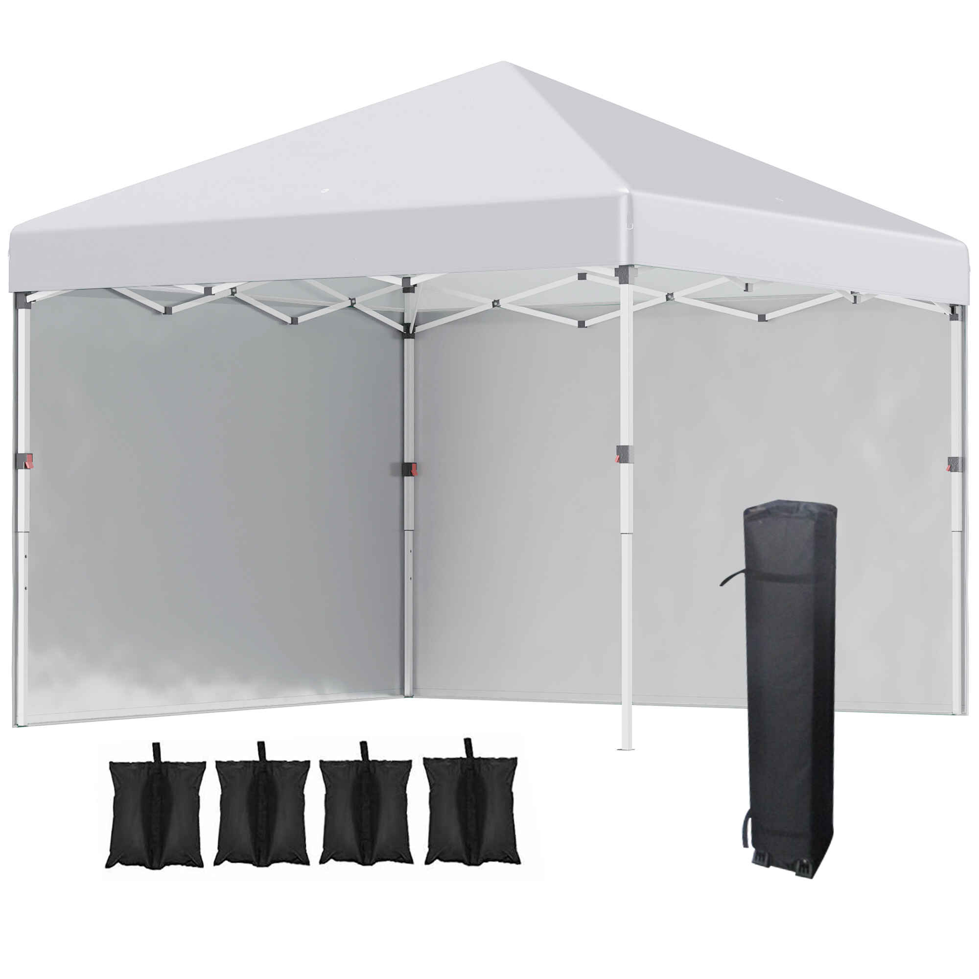 Carpa Plegable Pop-up Gazebo 3x3 m Cenador Plegable con 2 Paredes Laterales Anti-UV Altura Ajustable en 3 Niveles Sacos de Arena y Bolsa de Transporte con Ruedas para Camping Fiestas Blanco