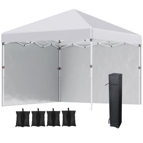 Carpa Plegable Pop-up Gazebo 3x3 m Cenador Plegable con 2 Paredes Laterales Anti-UV Altura Ajustable en 3 Niveles Sacos de Arena y Bolsa de Transporte con Ruedas para Camping Fiestas Blanco
