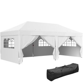 Carpa Plegable Gazebo 6x3 m Cenador Plegable con 6 Paredes Laterales Impermeable Anti-UV y Bolsa de Transporte Pabellón de Jardín para Camping Fiestas Blanco