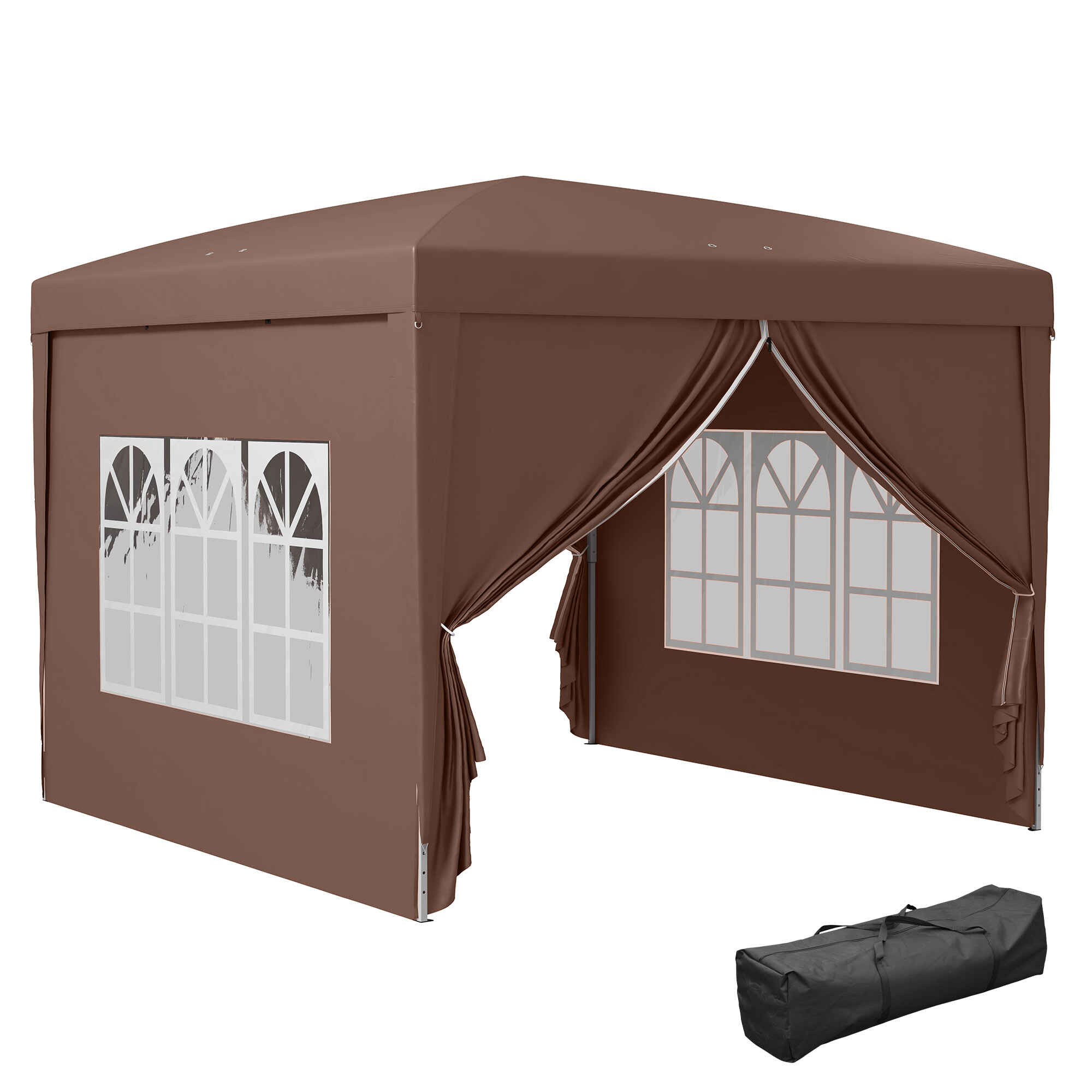 Carpa Plegable Pop-up Gazebo 3x3 m Cenador Plegable con 4 Paredes Laterales Anti-UV y Bolsa de Transporte para Camping Fiestas Café