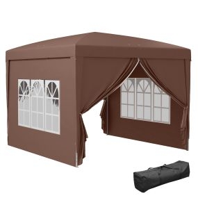 Carpa Plegable Pop-up Gazebo 3x3 m Cenador Plegable con 4 Paredes Laterales Anti-UV y Bolsa de Transporte para Camping Fiestas Café