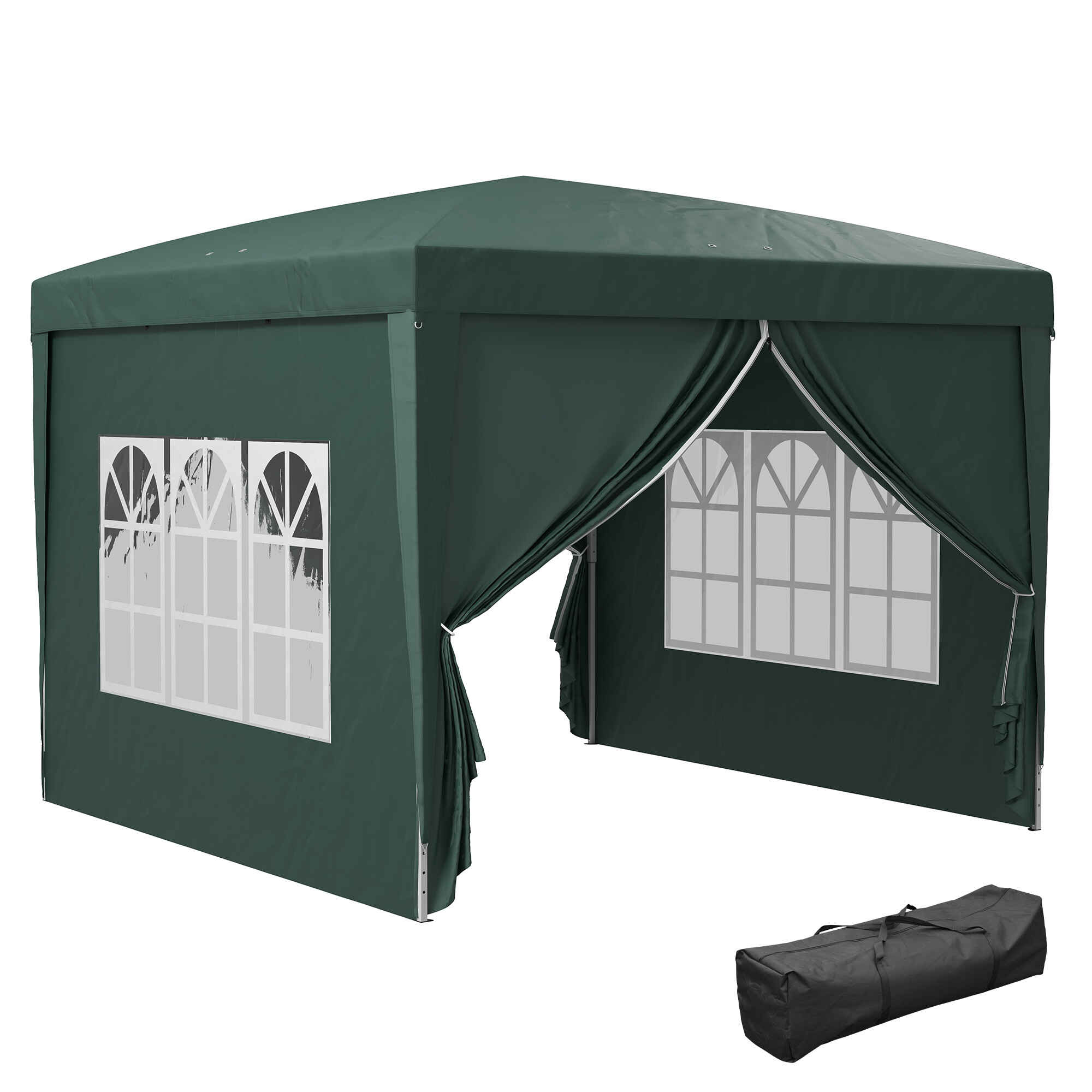 Carpa Plegable Pop-up Gazebo 3x3 m Cenador Plegable con 4 Paredes Laterales Anti-UV y Bolsa de Transporte para Camping Fiestas Verde