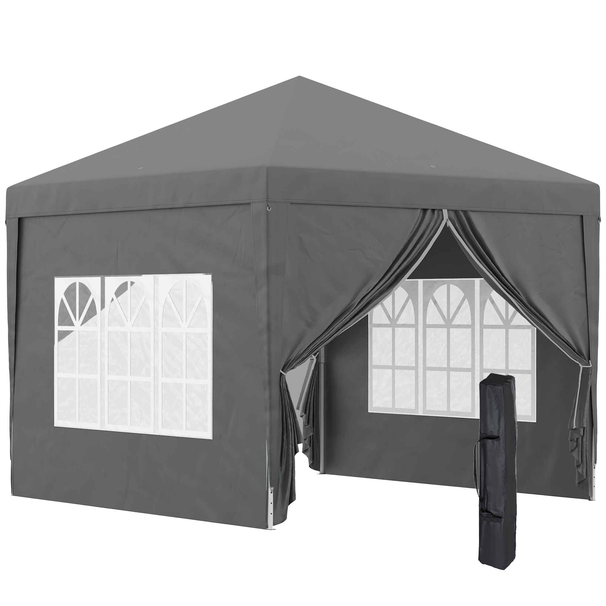 Carpa Plegable Pop-up Gazebo 3x3 m Cenador Plegable con 4 Paredes Laterales Anti-UV y Bolsa de Transporte para Camping Fiestas Gris