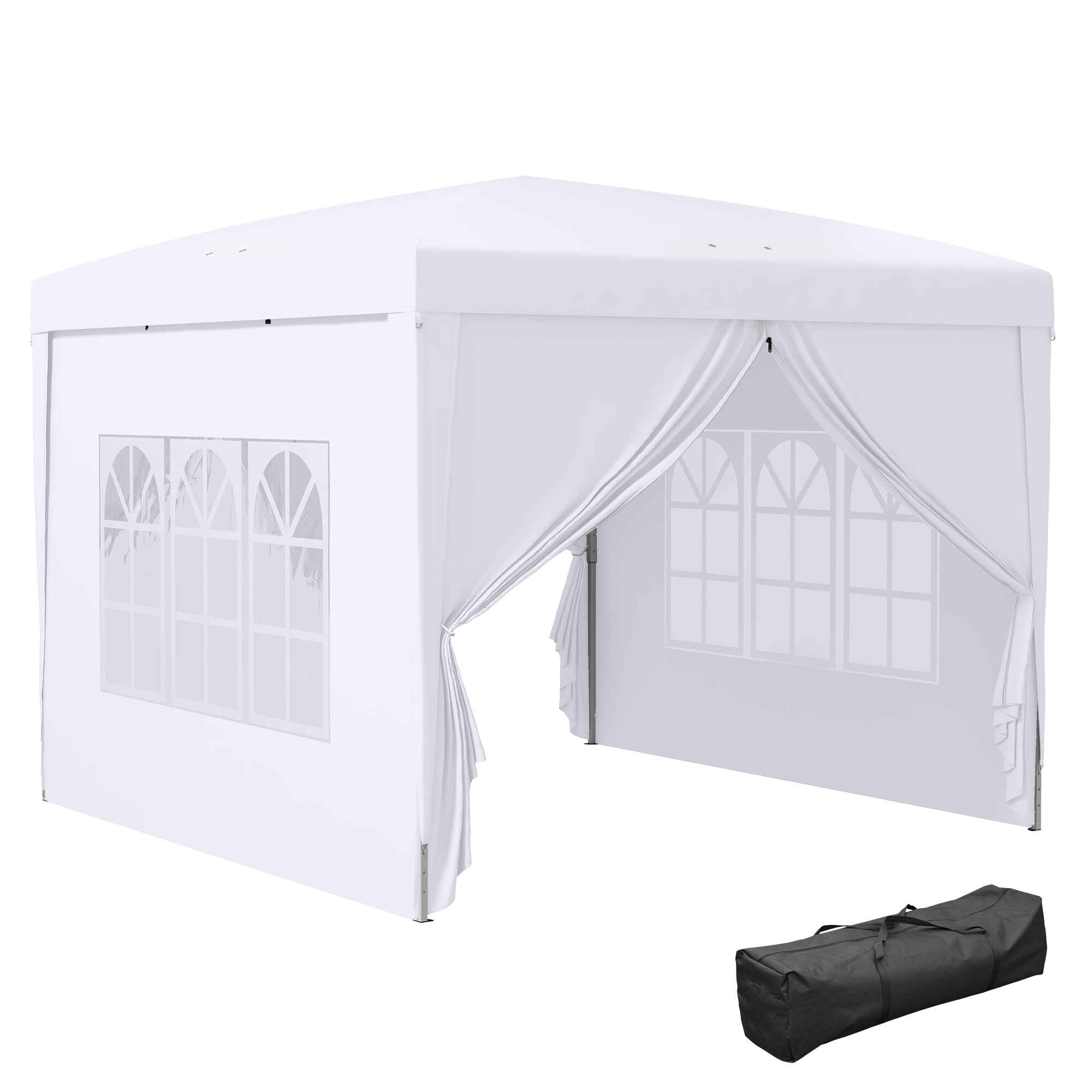 Carpa Plegable Pop-up Gazebo 3x3 m Cenador Plegable con 4 Paredes Laterales Anti-UV y Bolsa de Transporte para Camping Fiestas Blanco