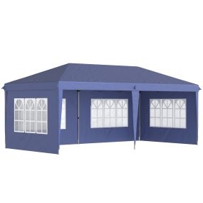 Carpa Plegable 6x3 m con 4 Laterales Desmontables Cenador de Jardín con 4 Ventanas Visibles y Bolsa de Transporte Impermeable Gazebo para Exterior Patio Terraza Azul