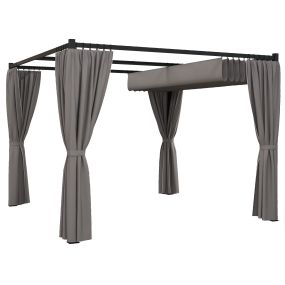 Pérgola con Techo Retráctil Pérgola de Jardín 3x3 m Cenador con Paredes Laterales Tela de Poliéster Resistente al Agua Pabellón para Jardín Patio Terraza Exterior Gris