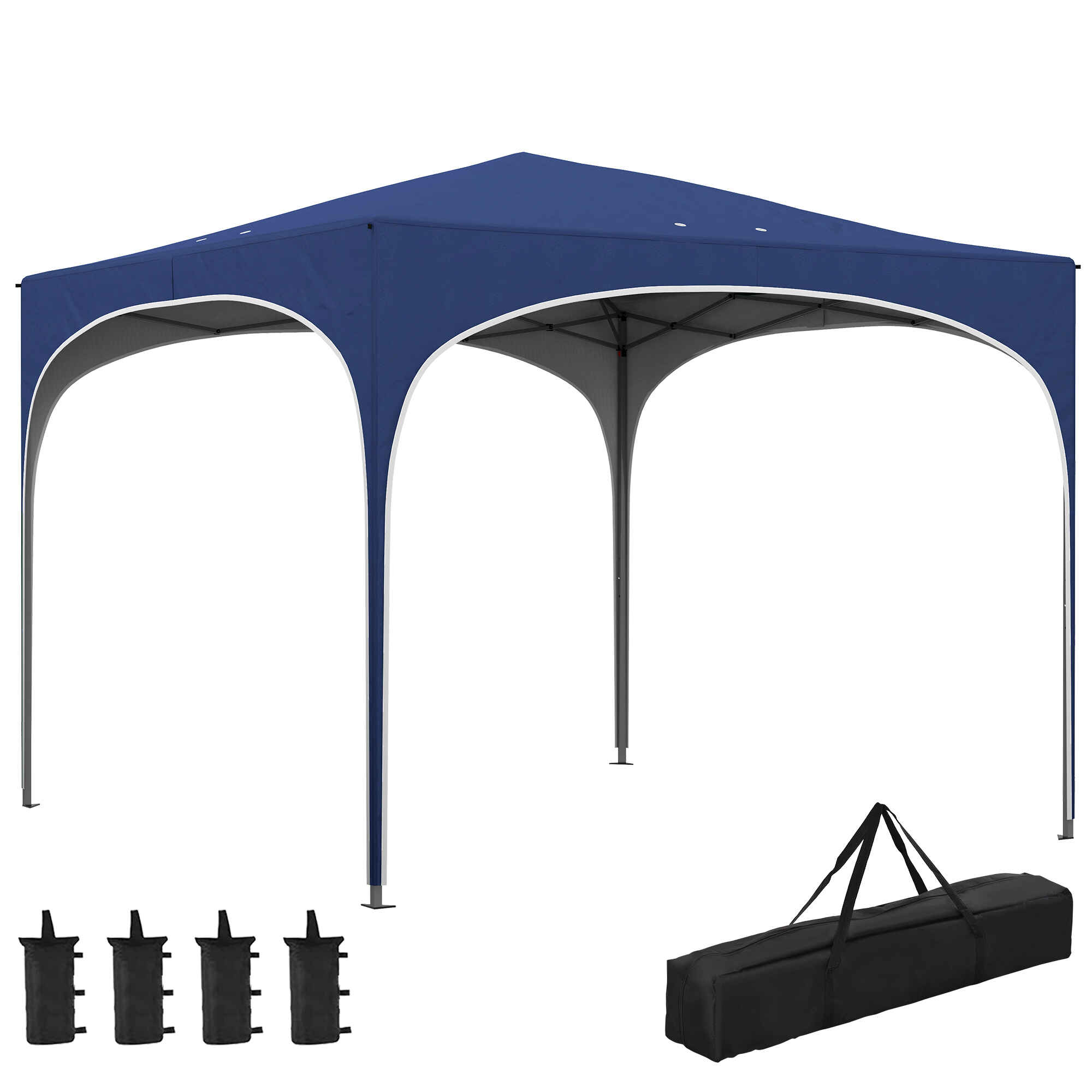 Carpa Plegable 3x3 m Cenador de Jardín Altura Ajustable con Bolsa de Transporte Impermeable Anti-UV y Bolsas de Arena Gazebo para Exteriores Jardín Patio Azul Oscuro