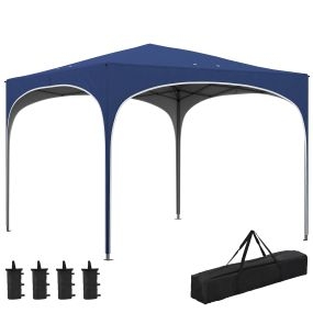 Carpa Plegable 3x3 m Cenador de Jardín Altura Ajustable con Bolsa de Transporte Impermeable Anti-UV y Bolsas de Arena Gazebo para Exteriores Jardín Patio Azul Oscuro