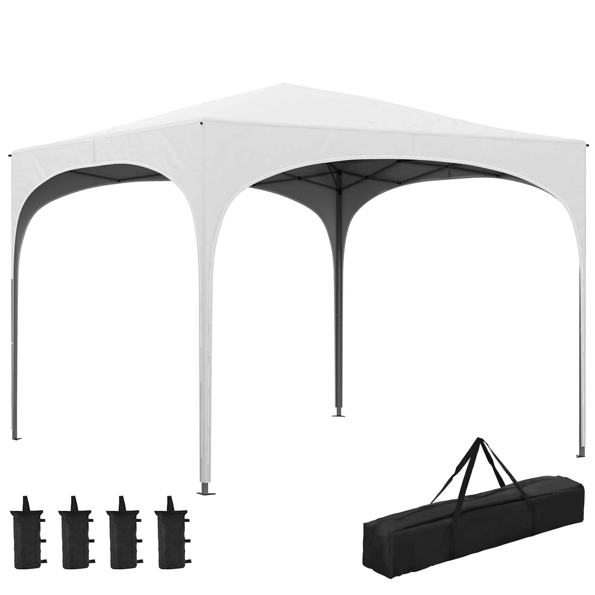 Carpa Plegable 3x3 m Cenador de Jardín Altura Ajustable con Bolsa de Transporte Impermeable Anti-UV y Bolsas de Arena Gazebo para Exteriores Jardín Patio Blanco