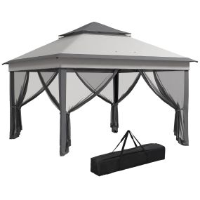 Carpa Plegable 3x3x2,7 m Cenador de Jardín con Doble Techo Altura Ajustable en 3 Niveles 4 Mosquiteras Protección UV30+ Impermeable y Bolsa Gazebo para Exterior Fiestas Camping Gris
