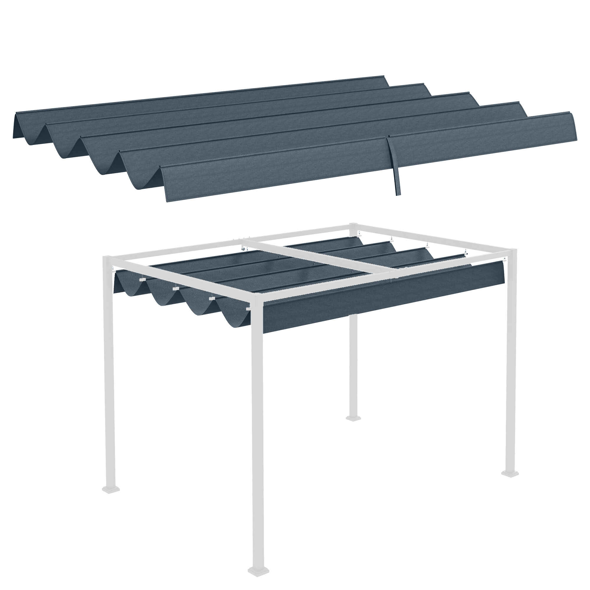 Techo de Pérgola 3x2,5 m Techo de Repuesto Retráctil para Sombrilla Toldo de Tela para Cenador Jardín con 8 Orificios de Drenaje Gris Oscuro