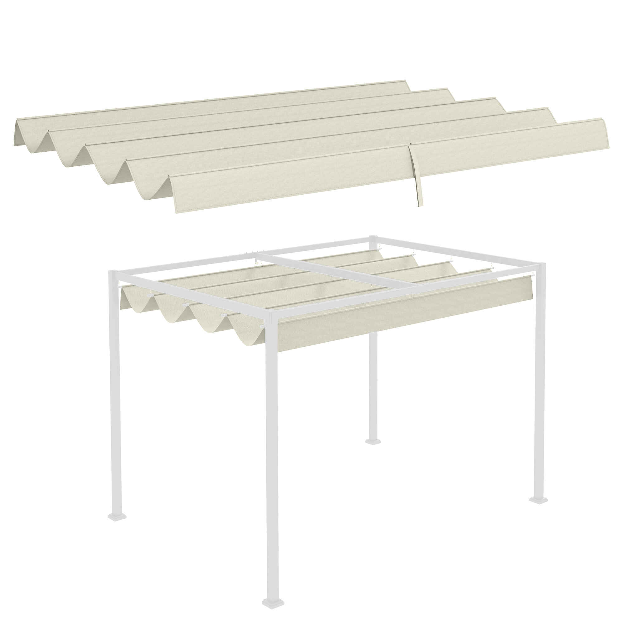 Techo de Pérgola 3x2,5 m Techo de Repuesto Retráctil para Sombrilla Toldo de Tela para Cenador Jardín con 8 Orificios de Drenaje Crema
