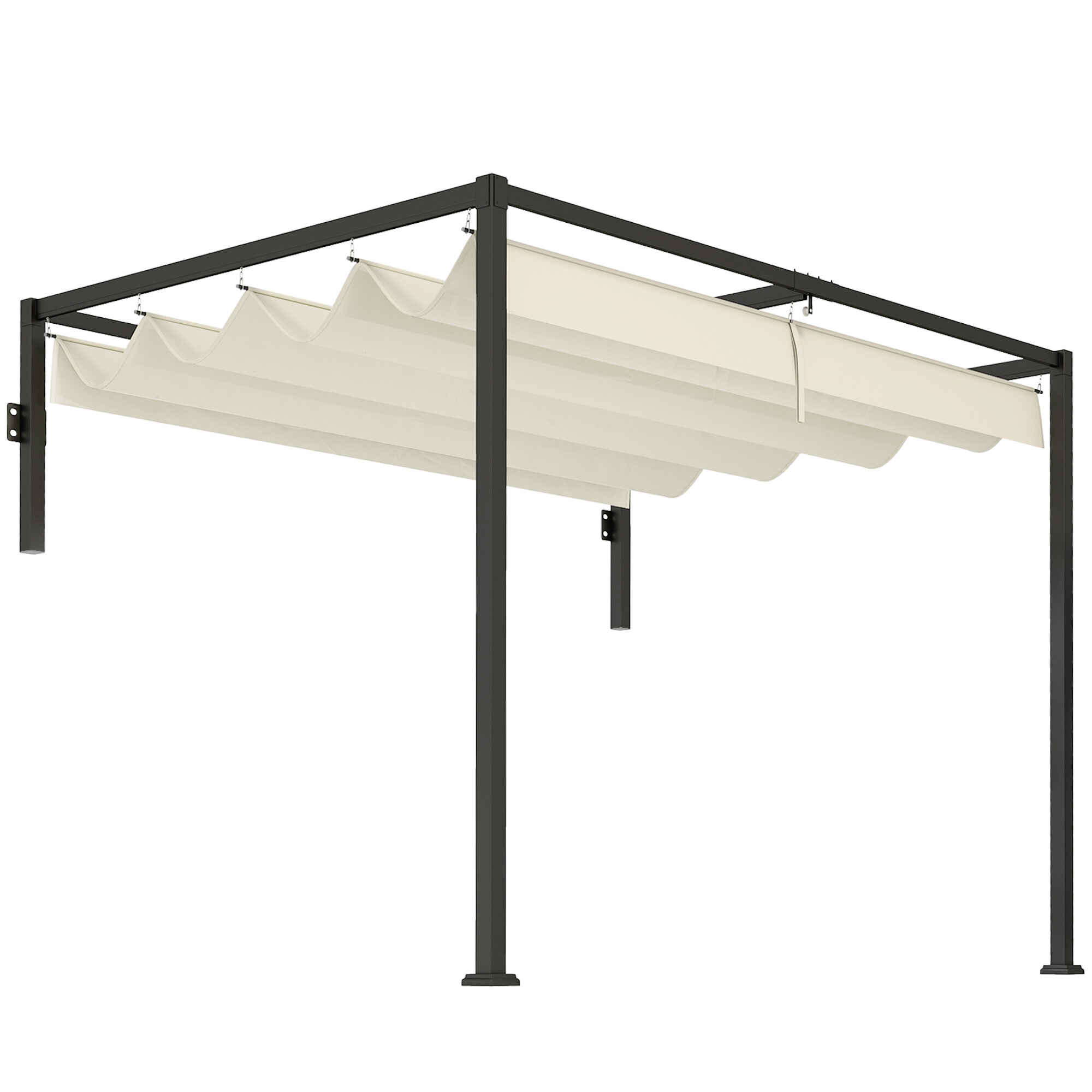 Pérgola con Techo Retráctil Pérgola de Pared 3x2 m Cenador con Tela de Poliéster Resistente al Agua Pabellón para Jardín Patio Terraza Exterior Crema