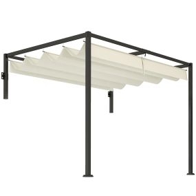 Pérgola con Techo Retráctil Pérgola de Pared 3x2 m Cenador con Tela de Poliéster Resistente al Agua Pabellón para Jardín Patio Terraza Exterior Crema