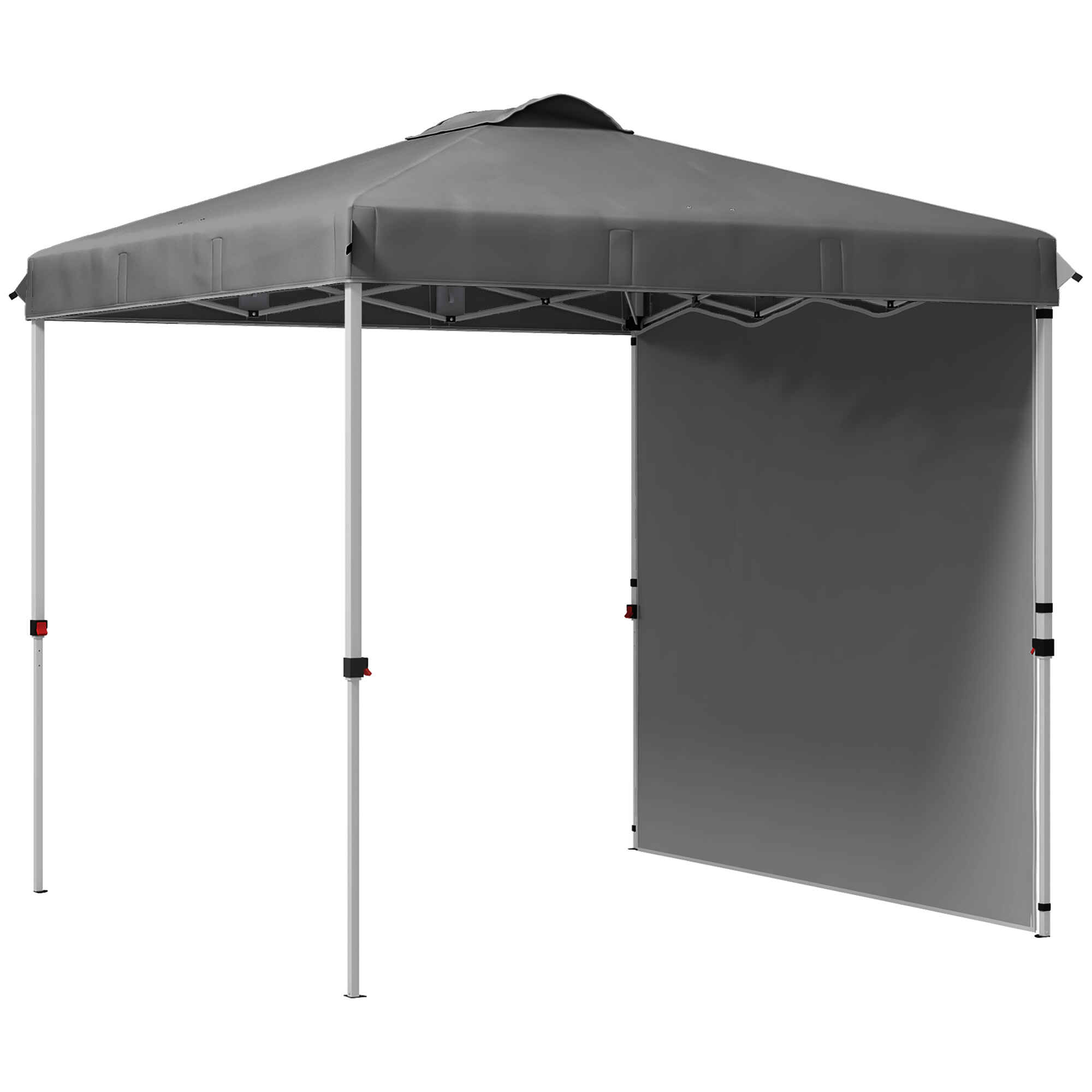 Carpa Plegable 2,5x2,5 m Cenador de Jardín con 1 Pared Lateral Altura Ajustable en 3 Niveles Anti-UV Impermeable y Bolsa de Arena Gazebo para Exterior Camping Fiestas Gris Oscuro