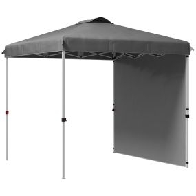 Carpa Plegable 2,5x2,5 m Cenador de Jardín con 1 Pared Lateral Altura Ajustable en 3 Niveles Anti-UV Impermeable y Bolsa de Arena Gazebo para Exterior Camping Fiestas Gris Oscuro