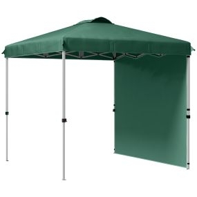 Carpa Plegable 2,5x2,5 m Cenador de Jardín con 1 Pared Lateral Altura Ajustable en 3 Niveles Anti-UV Impermeable y Bolsa de Arena Gazebo para Exterior Camping Fiestas Verde