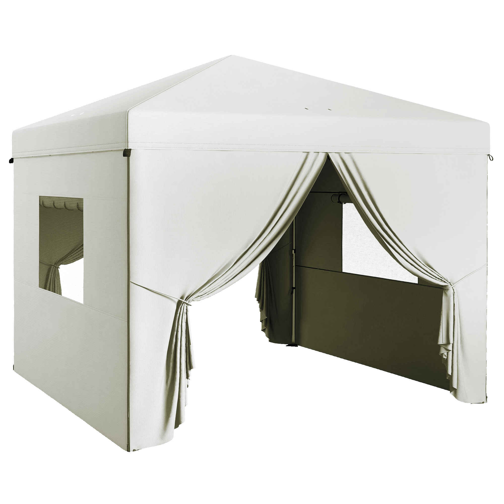 Carpa Plegable Pop-Up 3x3 m Cenador de Jardín con 4 Paredes Laterales 2 Ventanas de Malla Altura Ajustable Bolsa de Transporte Impermeable y Anti-UV para Camping Fiestas Blanco