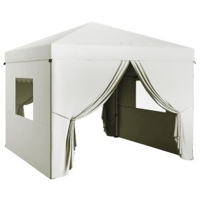Carpa Plegable Pop-Up 3x3 m Cenador de Jardín con 4 Paredes Laterales 2 Ventanas de Malla Altura Ajustable Bolsa de Transporte Impermeable y Anti-UV para Camping Fiestas Blanco