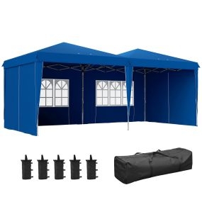 Carpa Plegable 6x3 m Cenador de Jardín con Altura Ajustable Paredes Laterales Protección UV30+ Impermeable Sacos de Arena y Bolsa de Transporte Gazebo para Exterior Jardín Fiestas Azul